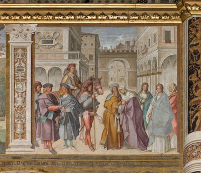 Nef centrale, Première travée nord, Rencontre de Saint Joachim et Sainte Anne à la Porta Aurea, Boccaccio Boccaccino 1514-15 - Boccaccio Boccaccino