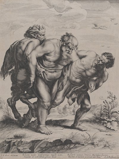 Le Silène ivre, soutenu par un satyre et un faune - Boetius Adams Bolswert