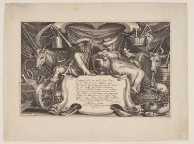 Plaque de titre, tirée de Paysages avec fermes - Boetius Adams Bolswert
