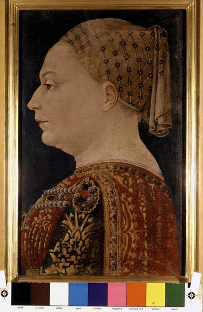 Portrait de Bianca Maria Visconti, épouse de Francesco Sforza (1401-1466) par Bonofacio Bembo vers 1470. Pinacoteca di Brera, Milan - Bonifacio Bembo
