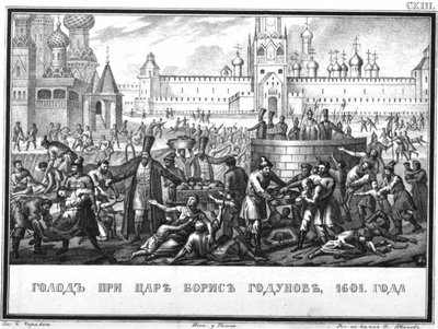 Famine sous le règne de Boris Godounov. De Karamzin illustré, 1836 - Boris Artemyevich Chorikov