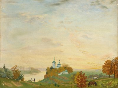 Au-dessus de la rivière, Automne, 1919 - Boris Mikhailovich Kustodiev