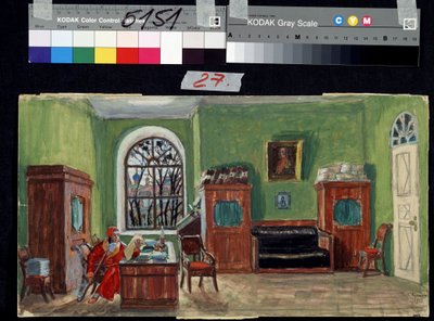 Décor pour la pièce de théâtre La mort de Pasukhin - Boris Mikhailovich Kustodiev