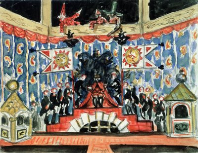 Décor préparatoire pour la pièce La Puce de Evgueni Zamiatine - Boris Mikhailovich Kustodiev
