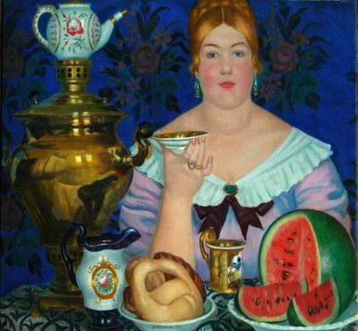 La femme du marchand buvant du thé, 1923 - Boris Mikhailovich Kustodiev