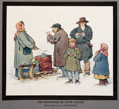 Un vendeur de soupe chaude, de Histoire des Soviets, pub. 1922 - Boris Vasilievich Zvorykin