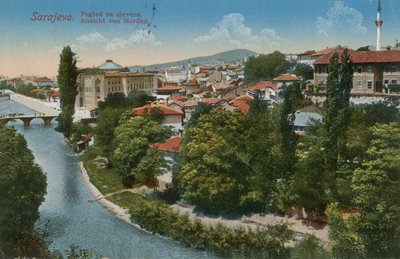 Sarajevo - vue vers le nord de la ville. Carte postale envoyée en 1913. - Bosnian Photographer