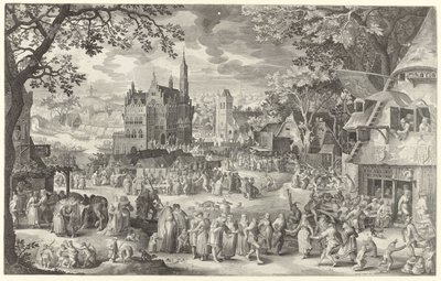 Fête paysanne devant la balance sur la place du village - Boëtius Adamsz. Bolswert