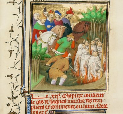 Les Templiers brûlés en présence de Philippe le Bel et de ses courtisans, vers 1413-1415 - Boucicaut Master,