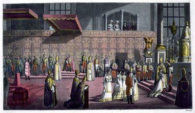 Le Primat de Hongrie couronnant la Reine dans l