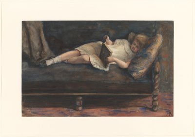 Fille lisant, allongée sur un banc - Bramine Hubrecht