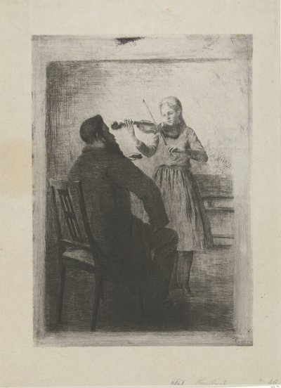 Fille jouant du violon et un homme - Bramine Hubrecht