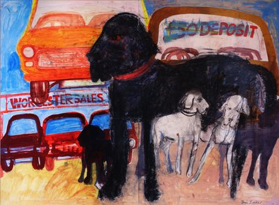 Chien au lot de voitures d