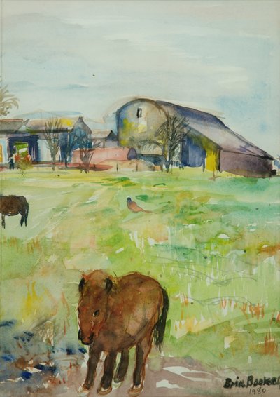 Poney dans le pré de la ferme, East Green, 1980 - Brenda Brin Booker