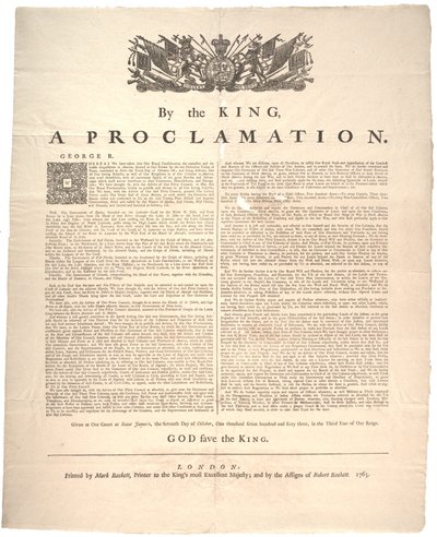 Proclamation, 1763 - British School