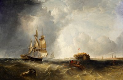 Un voilier et une barque au large de Calais - British School