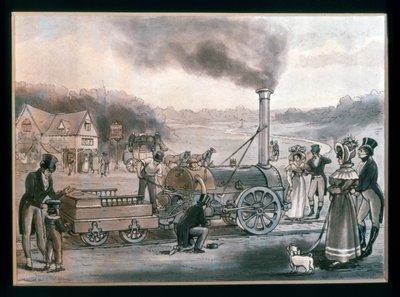 Impression artistique de la "Northumbrian" de Robert Stephenson - British School