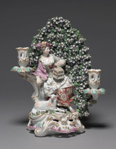 Candélabre avec bergère, fabricant Derby Porcelain Factory - British School
