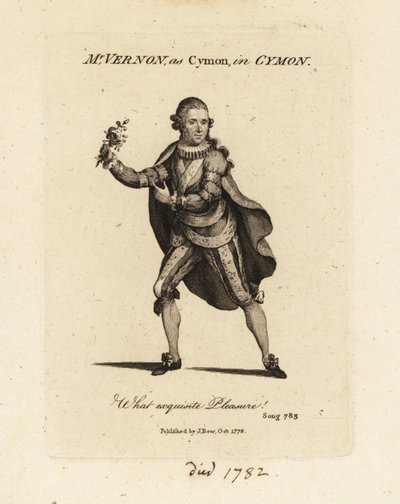 Mme Joseph Vernon dans le rôle de Cymon chantant la cantate Cymon et Iphigénie de Thomas Arne - British School