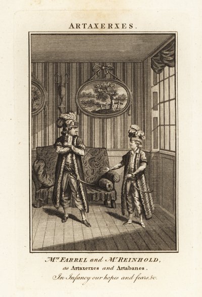 Mme Margaret Farrel et M. Charles Frederick Reinhold en costume persan comme Artaxerxes et Artabanes dans l