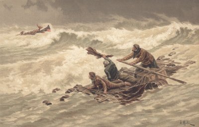 Marins accrochés à des débris en mer - British School