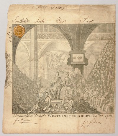 Billet pour la Cérémonie de Couronnement de George III à l