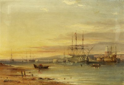 Vue du port de Portsmouth, montrant le H.M.S. 