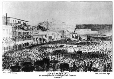 Une réunion de masse devant Fort Vigilant, Sacramento, Californie, 1856 - Britton and Rey