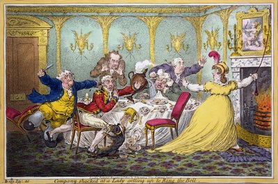 Compagnie choquée par une dame se levant pour sonner la cloche, pub. H. Humphrey, Londres, 1804 - Brownlow North