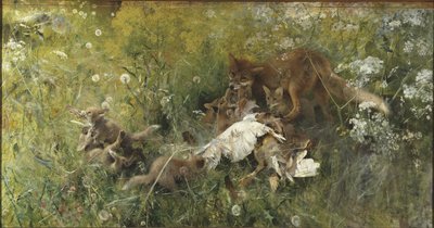 Une famille de renards - Bruno Andreas Liljefors