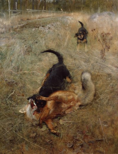 Chiens et renard - Bruno Andreas Liljefors