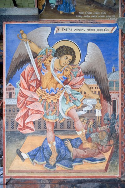 Bulgarie, Monastère de Rila, fresque de Saint Michel Archange à l