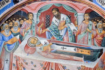 Bulgarie, Monastère de Rila, fresque funéraire à l