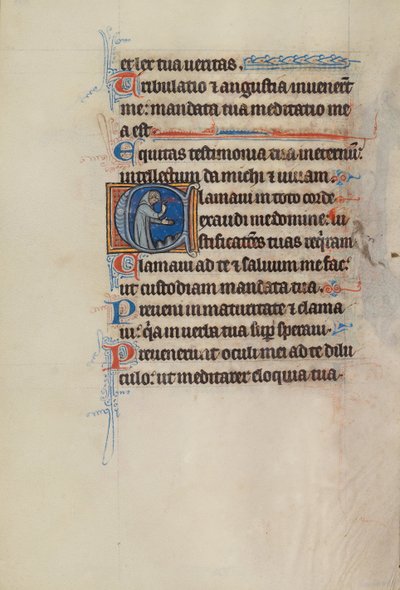 Initiale C : Un moine faisant un geste vers le sol - Bute Master