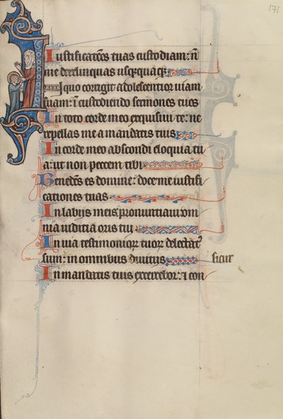 Initiale I : La Vierge tenant la main de l