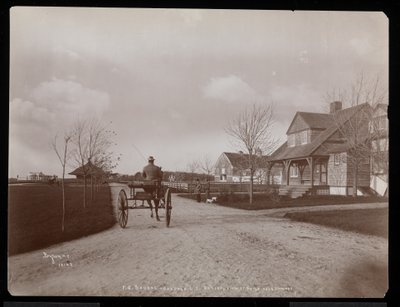Vue générale des maisons et bâtiments sur le domaine de F.G. Bourne à Oakdale, Long Island, New York, 1900 - Byron Company