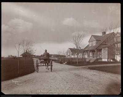 Vue générale des maisons et bâtiments du domaine de F.G. Bourne à Oakdale, Long Island, New York, 1900 - Byron Company