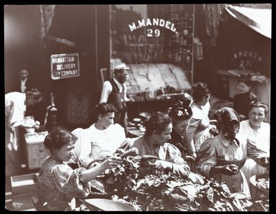 Vue de femmes achetant des légumes à un colporteur sur Hester Street, New York, 1898 (tirage à la gélatine argentique) - Byron Company