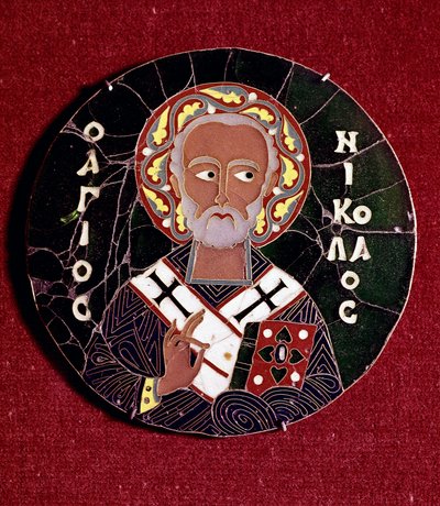 Art byzantin : représentation de Saint Nicolas de Myre (ou Bari) (4e siècle). Émail du 10e siècle - Byzantine