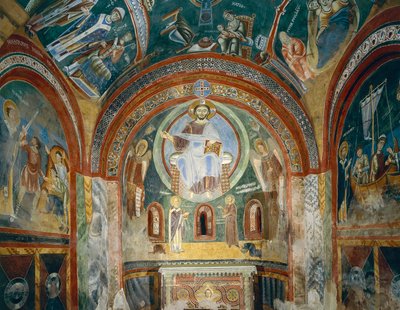 Chapelle de Saint Eldrad et Saint Nicolas avec fresques romanes de style byzantin, Fin XIe siècle, Abbaye de Novalesa, Piémont, Italie - Byzantine