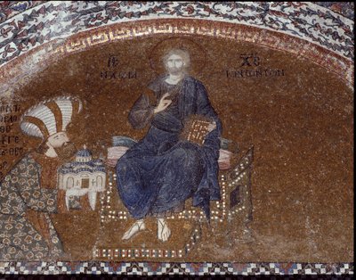 Le donateur Théodore Métochites présente son église au Christ (Mosaïque de 1310-1320) - Byzantine