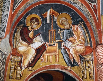Évangélistes Marc et Jean écrivant les Évangiles, Karanlik Kilise (Église Sombre) (12ème-13ème siècle), Göreme (Liste du patrimoine mondial de l