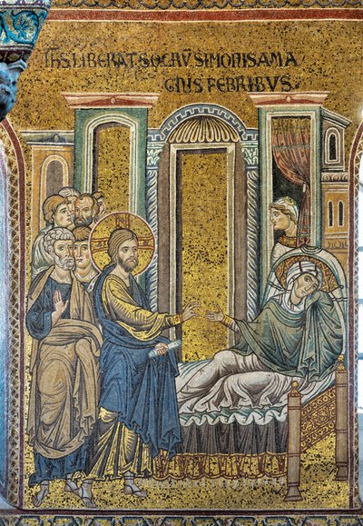Jésus guérissant la belle-mère de Simon de la fièvre, mosaïque byzantine, Épisodes de la vie du Christ, XII-XIII siècles - Byzantine