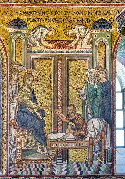 Jésus guérissant le paralytique, mosaïque byzantine, Épisodes de la vie du Christ, XII-XIII siècles - Byzantine