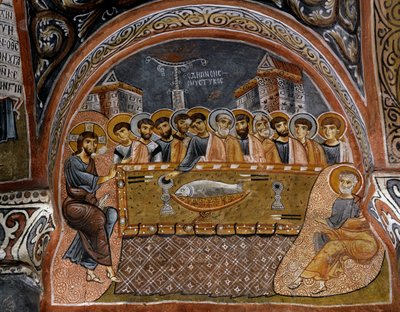 La Cène, fresque byzantine (XIIe siècle), Karanlik Kilise (Église Sombre) (XIIe-XIIIe siècle), Göreme (Liste du patrimoine mondial de l