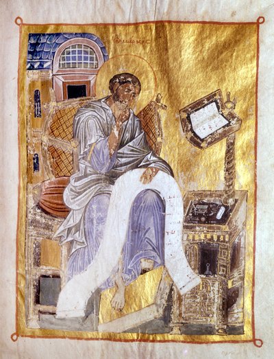 Saint Marc représenté dans un manuscrit byzantin du XIIIe siècle, Londres, Victoria and Albert Museum. - Byzantine