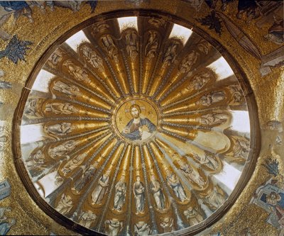 Turquie, Istanbul, Église de Saint-Sauveur-in-Chora (Karyie Camii). Dôme sud du narthex avec le Christ au centre. Art byzantin réalisé entre 1315 et 1321 - Byzantine