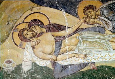 Art byzantin : « Lamentation sur la mort du Christ » Fresque du peintre du 12ème siècle. Détail. Nerezi, Saint-Pantaleimon, Macédoine - Byzantine School