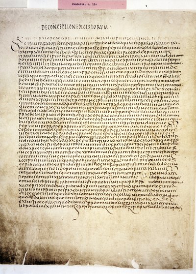 CORPUS JURIS CIVILIS: Une page du Codex Iustinianus, Digestum., 6ème siècle (manuscrit) - Byzantine School