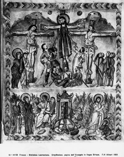 Crucifixion et Résurrection, des Évangiles de Rabula, 586 AD - Byzantine School